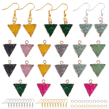 Nbeads DIY Dangle Earring Making Kits, 20Pcs 5 Colors Triangle Druzy Resin Pendants, with Brass Earring Hooks and Jump Rings, Mixed Color, 17~18x15.5x6mm, 5pcs/color