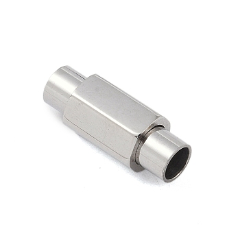 304 Stainless Steel Magnetic Clasps with Glue-in Ends, Hexagon, Stainless Steel Color, 18x7.5x7mm, Hole: 4mm