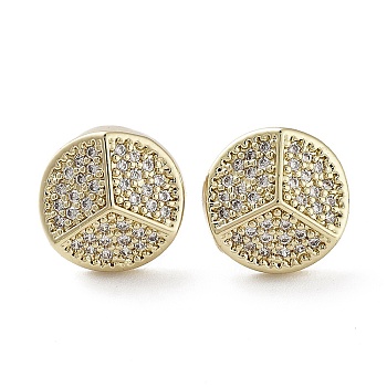 Flat Round Brass Micro Pave Cubic Zirconia Stud Earrings, Long-Lasting Plated, Golden, 11.5mm