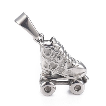 304 Stainless Steel Pendants, Roller Skate, Stainless Steel Color, 3/4x5/8x1/4 inch(19x14.5x6.5mm)