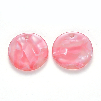 Cellulose Acetate(Resin) Pendants, Flat Round, Light Coral, 17x3mm, Hole: 1.2mm