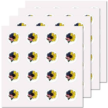 8 Sheets Independence Day Plastic Waterproof Self-Adhesive Picture Stickers, Round Dot Cartoon Decals for Kid's Art Craft, Flower, 150x150mm, Sticker: 25mm