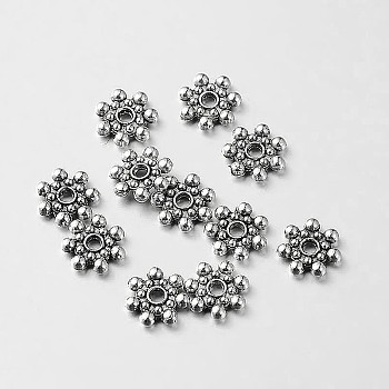 Tibetan Style Alloy Daisy Spacer Beads, Antique Silver, 8x2mm, Hole: 1.5mm