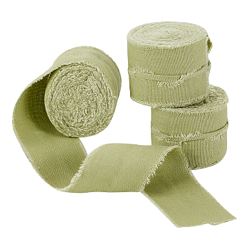 Cotton Rustic Frayed Edge Ribbon, Tassel Fringe Ribbon with Wood Spools, for Wedding, Bouquet, Invitation Card, Yellow Green, 1-5/8 inch(40mm), about 5.47 Yards(5m)/Roll