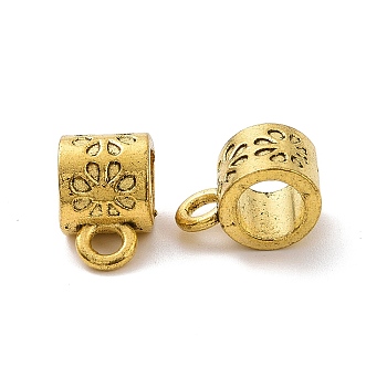 Tibetan Style Alloy Tube Bails, Loop Bails, Tube with Floral, Antique Golden, 11x7x7mm, Hole: 2mm, Inner Diameter: 4.8mm, 1250pcs/1000g