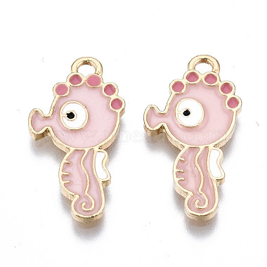 Light Gold Pink Sea Horse Alloy+Enamel Pendants