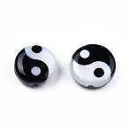Natural Freshwater Shell Printed Beads, Yin Yang Pattern, Black, White, 6x2.5mm, Hole: 0.7mm(SHEL-N026-207A-01)