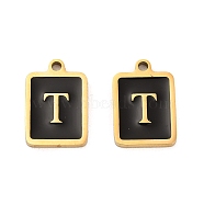 304 Stainless Steel Pendants, with Enamel, Rectangle with Letter Charm, Golden, Letter T, 17.5x12x1.5mm, Hole: 1.5mm(STAS-K265-11G-T)