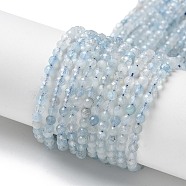 Natural Aquamarine Beads Strands, Faceted, Round, 4mm, Hole: 0.5mm, about 102pcs/strand, 15.35 inch(39cm)(G-F509-02-4mm)