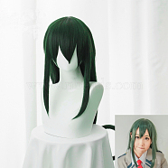 Long Green Straight Anime Cosplay Synthetic Wigs, Hero Kawaii Wigs for Makeup Costume, with Bowknot, 32.2 inch( 82cm)(OHAR-I015-18)