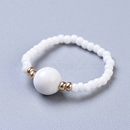 Natural Howlite Stretch Rings, with Glass Seed Beads, Size 8, 18mm(RJEW-JR00255-10)