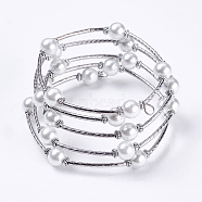 Fashion Wrap Bracelets, Glass Pearl Bracelets with Tube Beads, White, Bracelet: about 60mm inner diameter, Sold per 40 Bracelets(J-JB00041-04)
