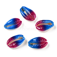 Printed Cowrie Shell Beads, No Hole/Undrilled, Royal Blue, 18.5~22x13~14.5x6~7.5mm(SSHEL-ZX006-06A)