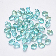 Transparent Spray Painted Glass Charms, with Glitter Powder, Oval, Turquoise, 8.5x6x4.5mm, Hole: 1mm(GLAA-R211-05-C04)
