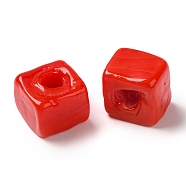 Handmade Lampwork Beads, Cube, Red, 8.5~10x8.5~10.5x8~10.5mm, Hole: 4mm(LAMP-B025-01A-08)