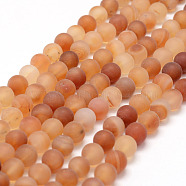 Frosted Natural Carnelian Beads Strands, Round, Dyed & Heated, Red, 6mm, Hole: 0.8mm, about 65pcs/strand, 15.1 inch(X-G-F372-6mm)