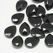 Pointed Back Glass Rhinestone Cabochons, Faceted, teardrop, Jet, 8x6x3mm(RGLA-T081-6x8mm-02)