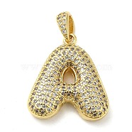 Brass Micro Pave Cubic Zirconia Pendants, Cadmium Free & Lead Free, Long-Lasting Plated, Real 18K Gold Plated, Letter A, 22x19.5x5.5mm, Hole: 4.5x3mm(KK-E061-03G-01)