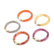 Imitation Gemstone Acrylic Curved Tube Beaded Stretch Bracelet, Initial Letter Chunky Bracelet for Women, Mixed Color, Inner Diameter: 2-1/8 inch(5.3cm)(BJEW-JB07965)
