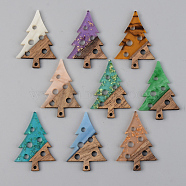 Resin & Walnut Wood Pendants, Christmas Tree with Round, Mixed Color, 40x28x3mm, Hole: 2mm(RESI-S389-030A)