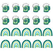 20 Pcs Saint Patrick's Day Acrylic Beer & Clover Charms for Jewelry Necklace Earring Making Crafts, Green, 33x27mm, Hole: 1.5mm(JX415A)