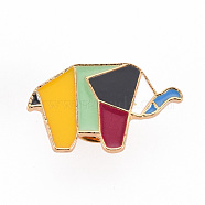 Alloy Enamel Brooches, Enamel Pins, with Brass Butterfly Clutches, Rainbow Elephant, Cadmium Free & Nickel Free & Lead Free, Light Gold, Colorful, 5/8x1 inch(15x25mm), Pin: 1mm(JEWB-S011-071-NR)
