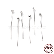 Rhodium Plated 925 Sterling Silver Ball Head Pins, Platinum, 22 Gauge, 30x0.6mm, Head: 1.8mm(STER-M117-05C-P)