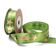 Polyester Ribbon, Star Pattern with Word Merry Christmas, Green, 1 inch(26mm), about 10yards/roll(SRIB-P018-B01)