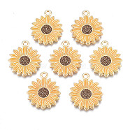 Rack Plating Alloy Enamel Pendants, Cadmium Free & Nickel Free & Lead Free, Light Gold, Flower, Goldenrod, 21x18x2mm, Hole: 1.8mm(ENAM-N055-055B)