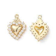 Rack Plating Brass Micro Pave Clear Cubic Zirconia Pendants, Sacred Heart Charms, Long-Lasting Plated, Cadmium Free & Lead Free, Real 18K Gold Plated, 16.5x11.5x3.5mm, Hole: 1.2mm(KK-L155-52G)