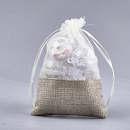 Organza Bags, with Burlap Cloth, Drawstring Bags, Rectangle, Wheat, 17~18x12.4~13cm(OP-T004-01B-08)