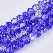 Transparent Crackle Spray Painted Glass Beads Strands, Faceted, Rondelle, Blue, 8x6mm, Hole: 1.2mm, about 67~70pcs/strand, 16.34 inch(DGLA-T001-008D)
