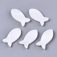 Natural Freshwater Shell Beads, Fish, White, 17x8.5x2.5~3mm, Hole: 1mm(SSHEL-R049-04)