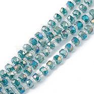 Transparent Electroplate Glass Beads Strands, Faceted, Rondelle, AB Color Plated, Dark Cyan, 5.5x3.5~4mm, Hole: 1mm, about 100pcs/strand, 21.65~22.05 inch(55~56cm)(EGLA-F153-AB07)