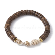 Natural Coconut and Shell Beaded Stretch Bracelets, Coconut Brown, Inner Diameter: 2 inch(5.2cm)(BJEW-JB09978)