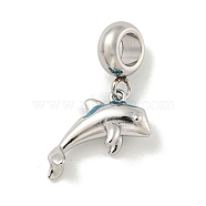 Non-Tarnish 304 Stainless Steel European Dangle Charms, Large Hole Pendants, Dolphin Charm, Stainless Steel Color, 26mm, Hole: 4.5mm(STAS-U005-31P)