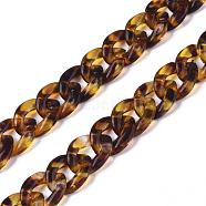 Acrylic Handmade Curb Chains, Imitation Gemstone Style, Coconut Brown, 14x10x3mm, about about 39.37 inch(1m)/strand(SACR-N006-02B)