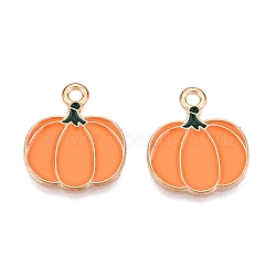 Thanksgiving Day Theme Alloy Enamel Pendants, Light Gold, Lead Free & Cadmium Free, Pumpkin, 18x15.5x1mm(X-ENAM-T020-35N)