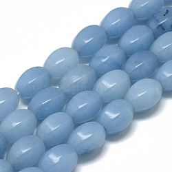 Natural Aquamarine Bead Strands, Dyed, Rice, 14x10mm, Hole: 1mm, about 28pcs/strand, 15.7 inch(X-G-T075-24)