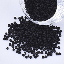 Opaque Glass Cylinder Beads, Seed Beads, Frosted Colours, Round Hole, Black, 1.5~2x1~2mm, Hole: 0.8mm, about 8000pcs/bag, about 85~95g/bag(SEED-Q036-01A-J01)