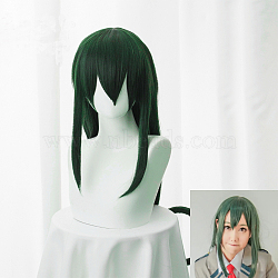 (Holiday Stock-Up Sale)Long Green Straight Anime Cosplay Synthetic Wigs, Hero Kawaii Wigs for Makeup Costume, with Bowknot, 32.2 inch( 82cm)(OHAR-I015-18)
