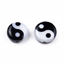 Natural Freshwater Shell Printed Beads, Yin Yang Pattern, Black, White, 6x2.5mm, Hole: 0.7mm(SHEL-N026-207A-01)