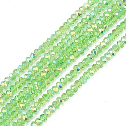 Transparent Electroplate Glass Beads Strands, Faceted, Rondelle, AB Color Plated, Lime, 4~4.5x3~3.5mm, Hole: 0.8mm, about 150~152pcs/strand, 17.91~19.69 inch(45.5~50cm)(EGLA-F156-AB05)
