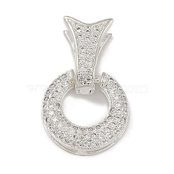 Brass Micro Pave Clear Cubic Zirconia Fishtail Fold Over Clasps, Silver, 23x15.5x7.5mm(FIND-U017-12P)