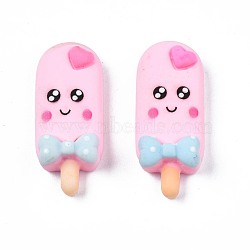 Opaque Resin Cabochons, Ice Cream with Smiling Face, Pearl Pink, 24x10x1.4mm(CRES-N024-64)