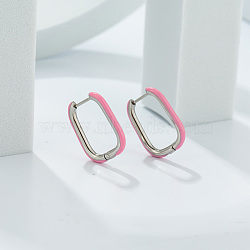 Stainless Steel Oval Dangle Earrings, with Fashionable Color Collision Design, Pink, 22x17mm(CL6845-3)