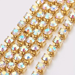 Brass Rhinestone Strass Chains, Rhinestone Cup Chain, 2880pcs rhinestone/bundles, Grade A, Crystal AB, 2mm, about 28.87 Feet(8.8m)/bundle(CHC-S6-12C-1)