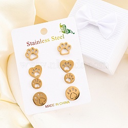 304 Stainless Steel Stud Earring Kits, Paw Print, Golden, 9~11x9~12mm(EJEW-H142-05G)