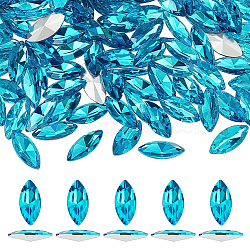 100Pcs Glass Rhinestone Cabochons, Pointed Back & Back Plated, Horse Eye, Aquamarine, 15x7x4mm(RGLA-FG0001-25B)