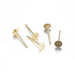 304 Stainless Steel Stud Earring Findings, Flat Round, Real 18K Gold Plated, 12x4mm, Pin: 0.8mm(X-STAS-P210-45G-01)